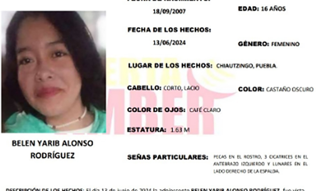 Belén de 16 años desapareció en Chiautzingo