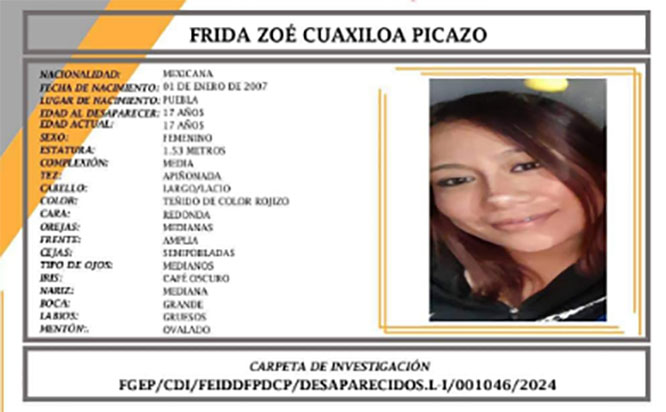 Frida Zoé desapareció en la colonia Villa Frontera en Puebla