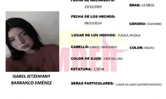 Isabel de 14 años desapareció en calles de Teteles