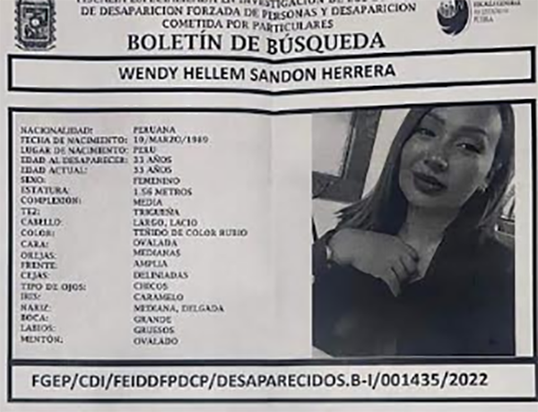 Hallan cadáver de Wendy; la peruana desaparecida en Cuautlancingo