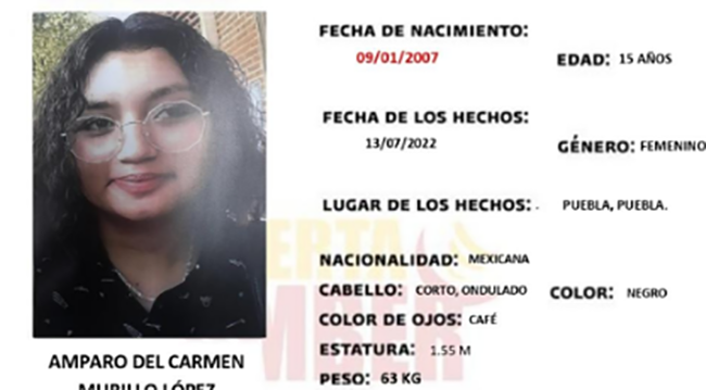 Amparo de 15 años desapareció en la ciudad de Puebla