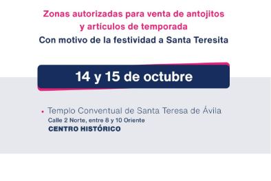 Ayuntamiento de Puebla permitirá comercio por celebración a Santa Teresita