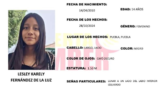 Lesley de 14 años de edad desapareció en calles de la colonia Granjas Puebla