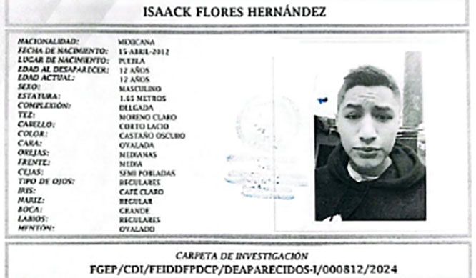 Isaack de 12 años desapareció en el Fraccionamiento San Patricio en Puebla