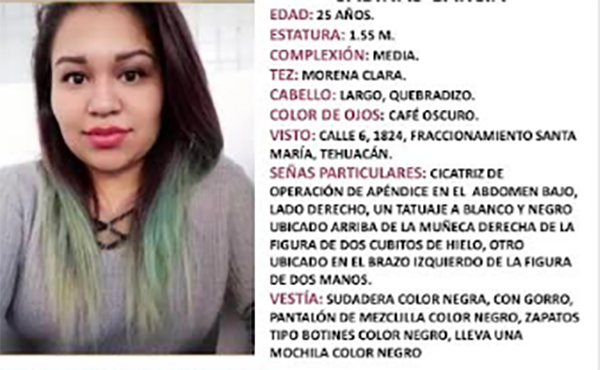 Concepción desapareció el pasado lunes en Tehuacán 