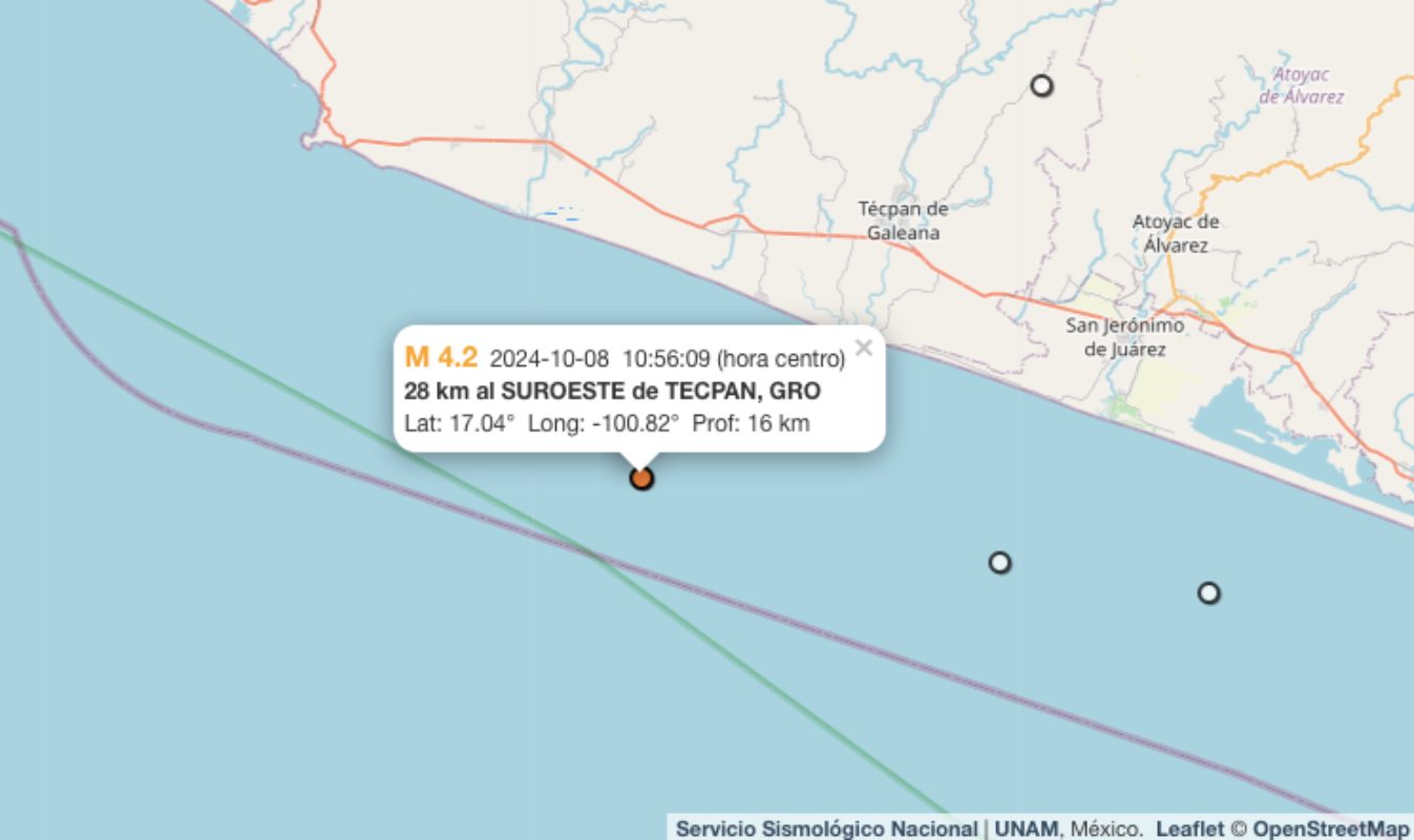 SSN registra sismo de 4.2 en Guerrero