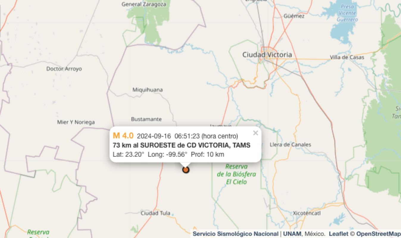 SSN registra sismos de magnitud 4 en Tamaulipas y Chiapas