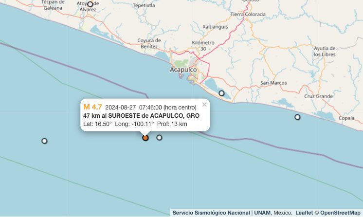 Se registra temblor de 4.7 grados en Acapulco