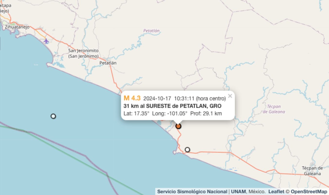 SSN registra sismos de más de 4 grados en Guerrero y Chiapas