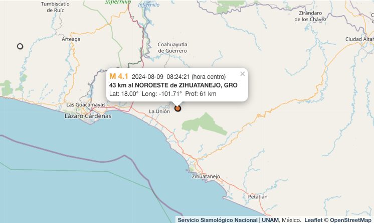 Temblores sacuden a Guerrero este 9 de agosto