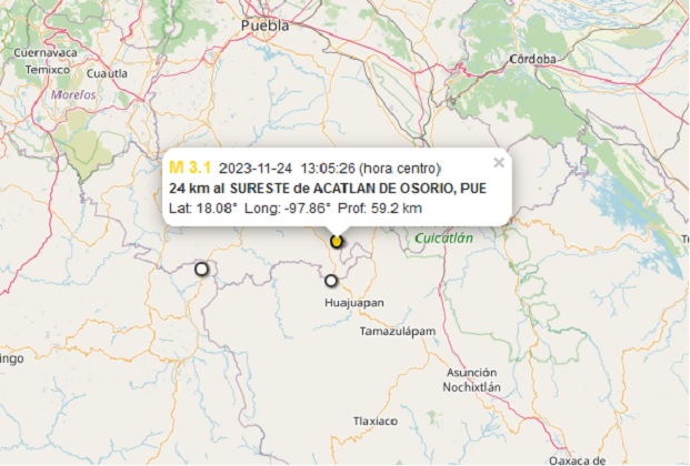 Reporta Sismológico temblores en Chiautla y Acatlán de Osorio