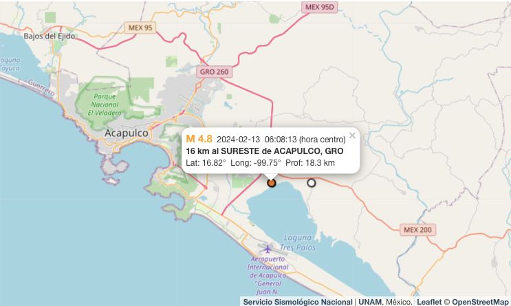 Sismo de 4.8 despierta a habitantes de Acapulco