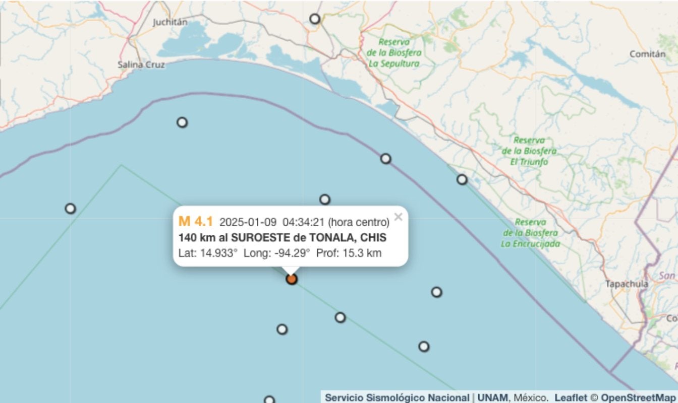 Registran sismo de 4.1 en Tonalá, Chiapas