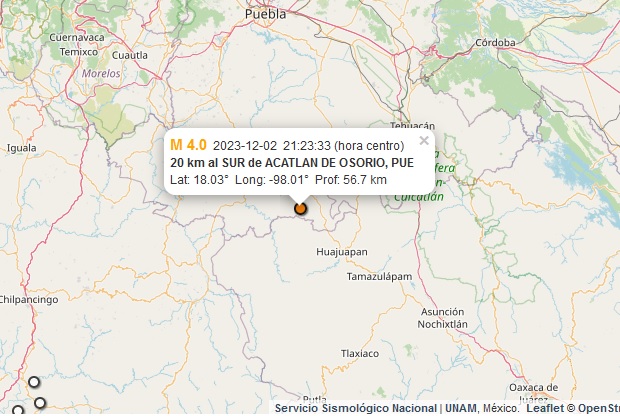 Qué tal: detectan tres sismos en Acatlán en menos de 48 horas