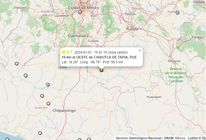 Primer sismo del año en Puebla se registra en Chiautla de Tapia