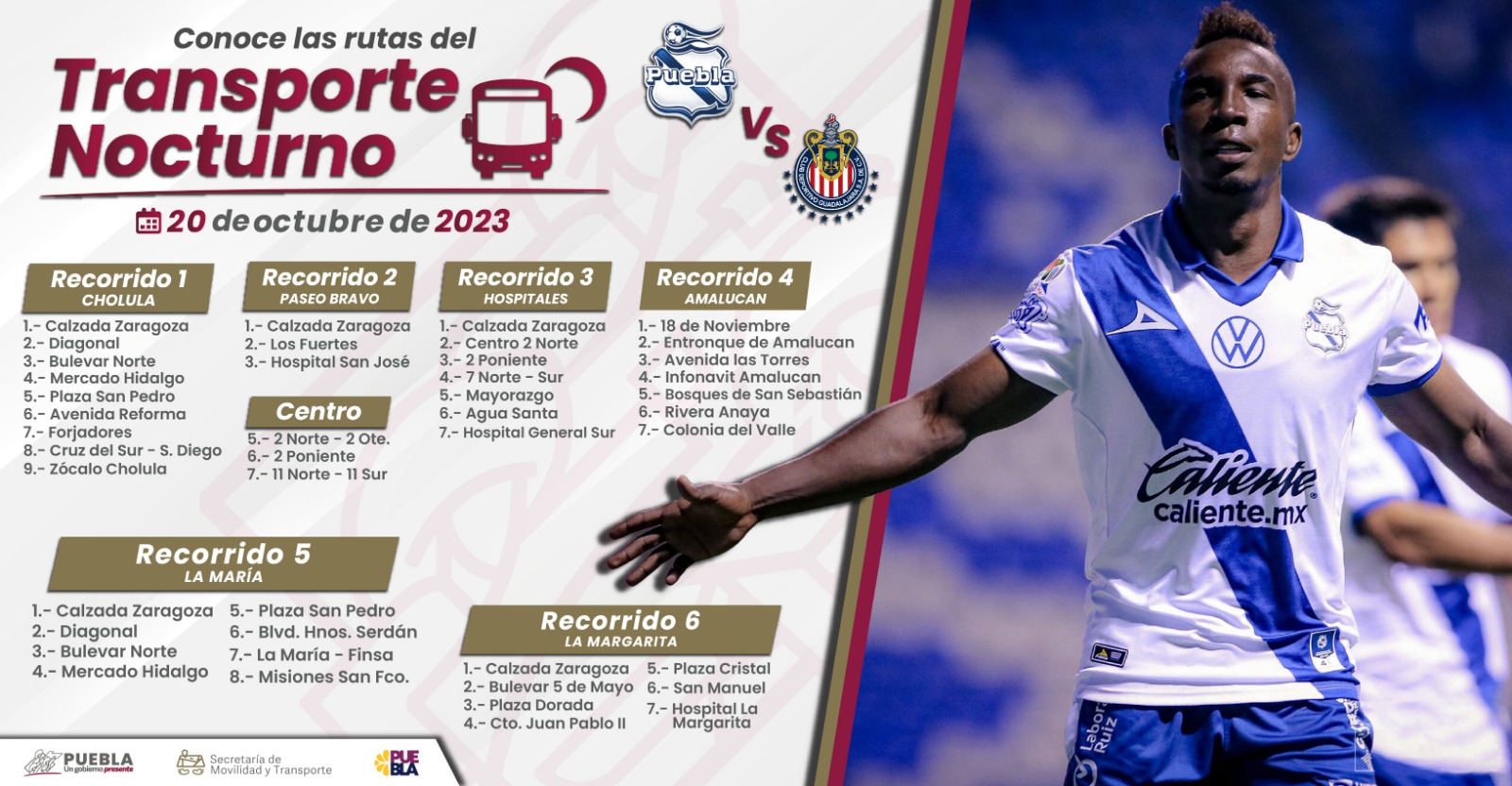 Habrá transporte nocturno para el juego Puebla vs Chivas