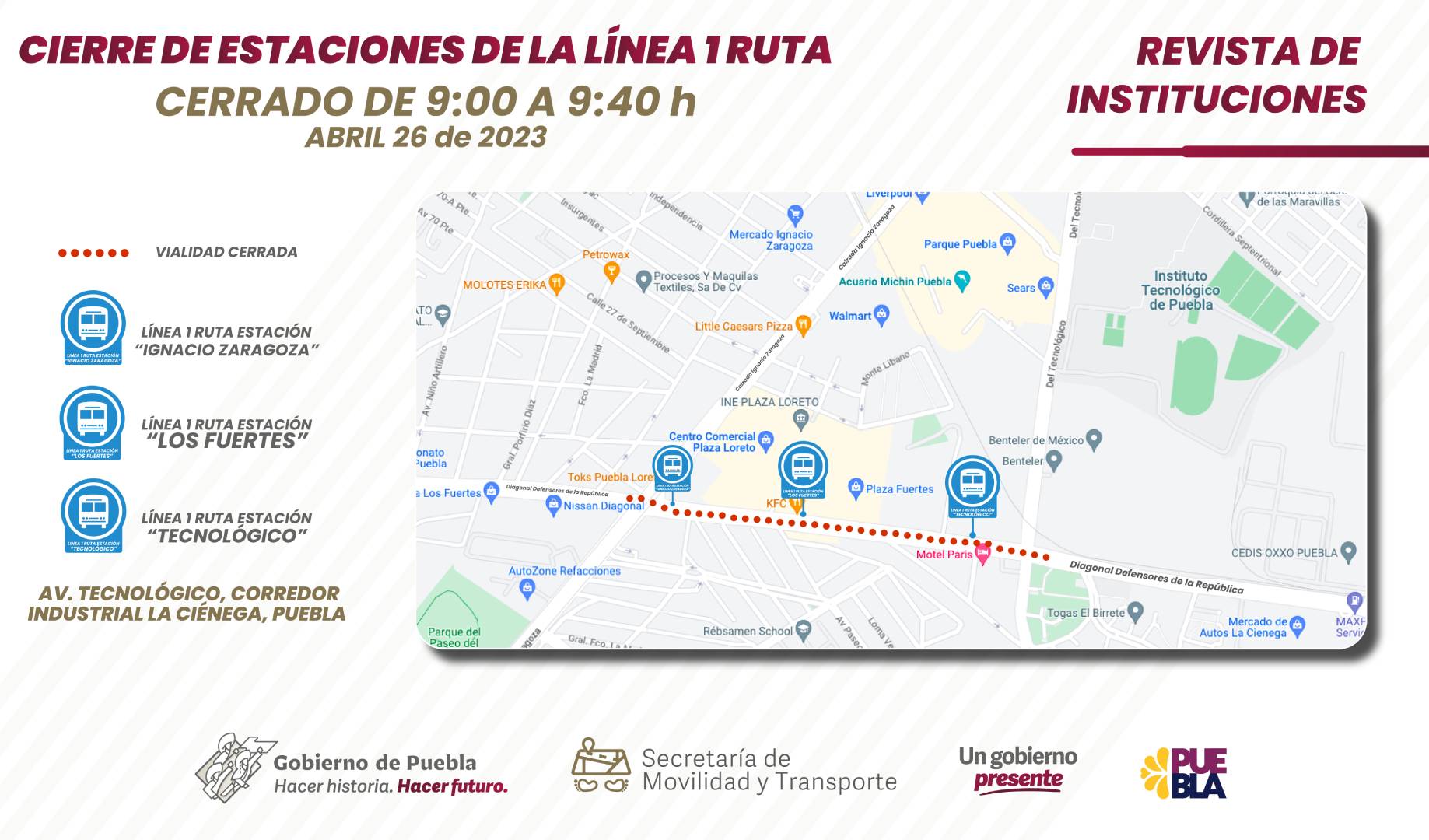 Por pase de revista para Desfile 5 de Mayo, RUTA modificará recorrido: SMT