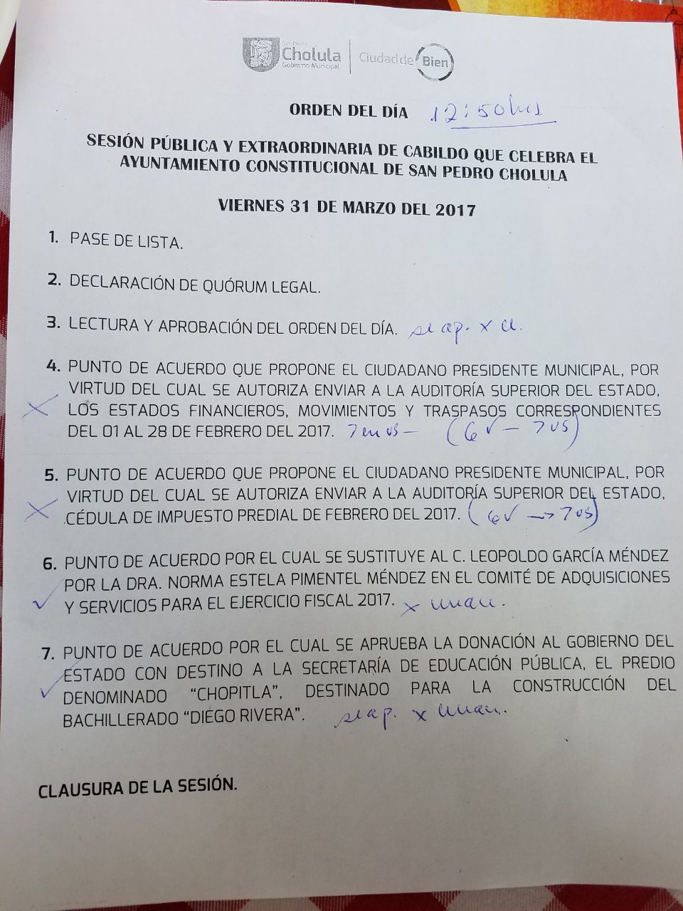 Regidores votan contra estados financieros de San Pedro Cholula