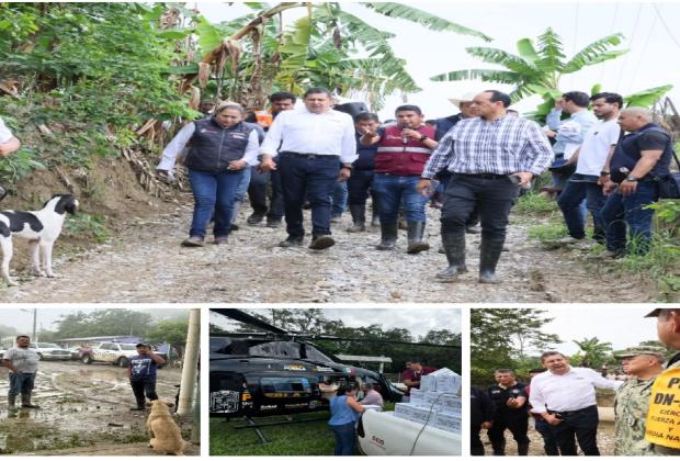 Armenta recorrió las localidades afectadas por el desbordamiento del río Pantepec