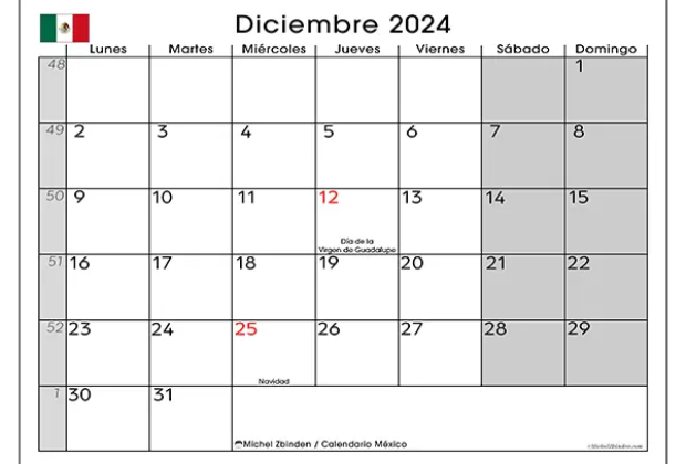 Checa si existen días feriados en este mes de diciembre