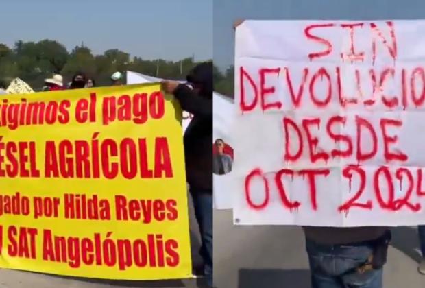 Campesinos protestan afuera del SAT de Angelópolis; piden devolución de IEPS