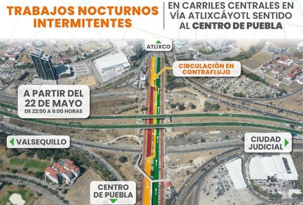 Ojo: arrancan obras nocturnas en carriles centrales de la Vía Atlixcáyotl