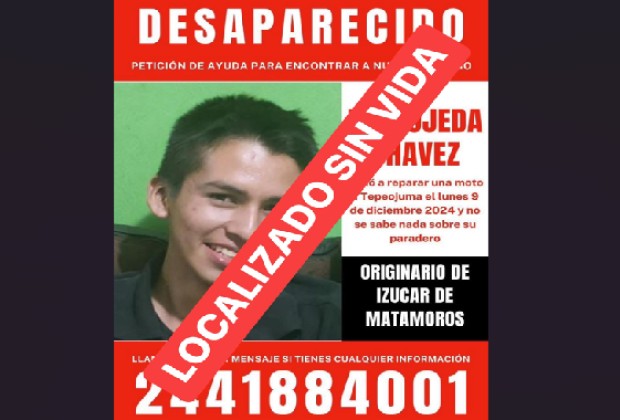 Joven desaparecido en Izúcar es encontrado sin vida