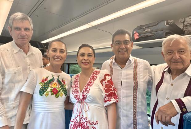 AMLO, Sheinbaum y Cespedes, realizan recorrido en el Tren Maya