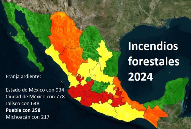 Puebla, en top 5 de los incendios forestales; suma 258 en 2024