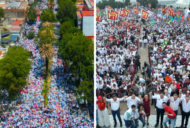 Sheinbaum y Xóchitl cierran campaña en Puebla acompañando a Armenta y Rivera