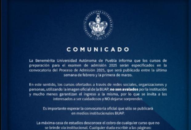 BUAP advierte sobre cursos no oficiales para el examen de admisión 2025