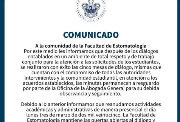 Reanudan actividades en Estomatología de la BUAP tras diálogo con estudiantes