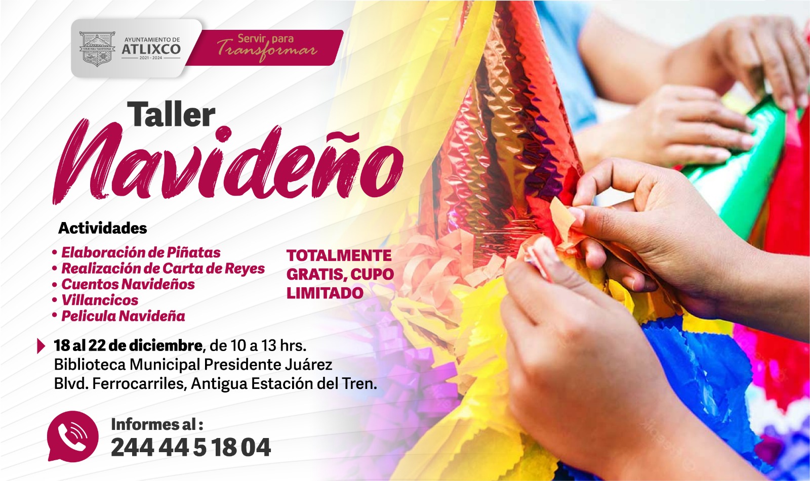 Biblioteca Municipal de Atlixco invita a taller navideño