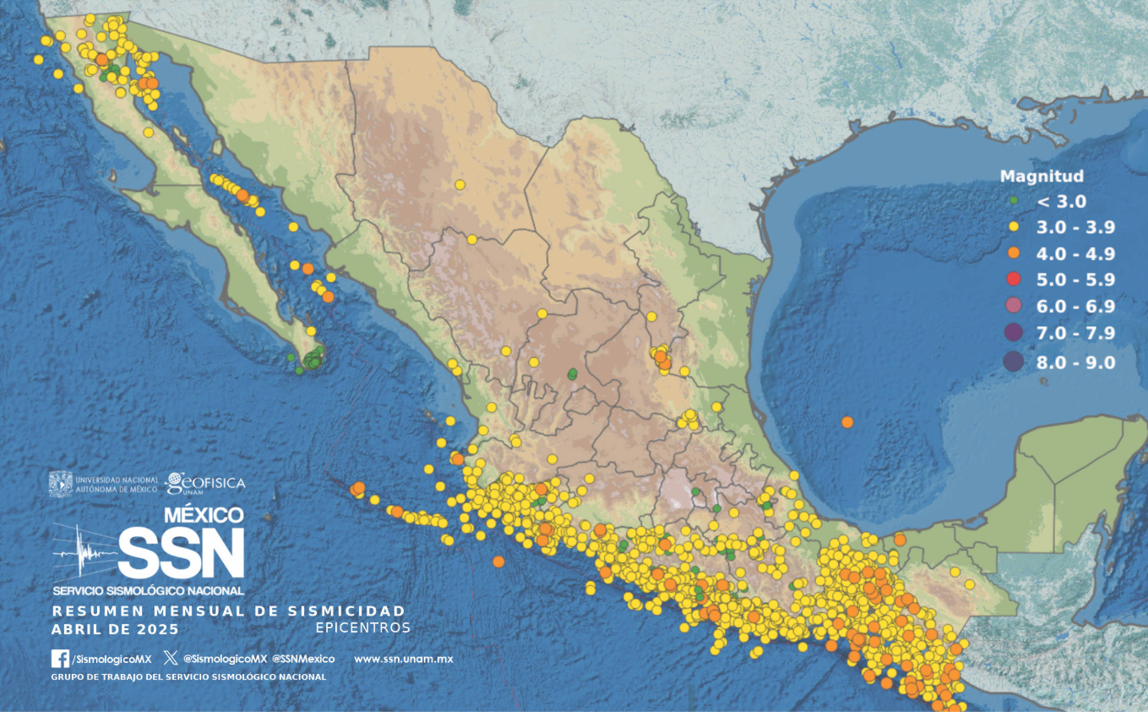 Durante abril se registraron dos mil 641 temblores en México