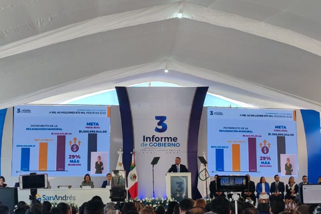 Edmundo Tlatehui presenta último informe de gobierno en San Andrés Cholula