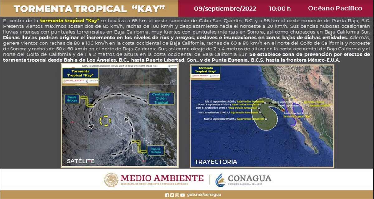 Tormenta tropical Kay ya está a 65 km de Baja California