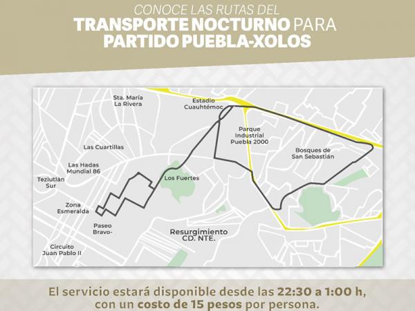 Habrá transporte nocturno al término del partido Puebla-Xolos
