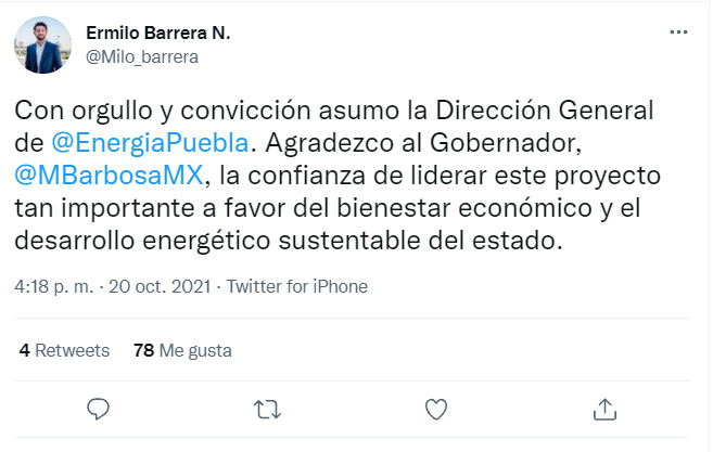 Ermilo Barrera asume la titularidad de la Agencia de Energía del Estado de Puebla