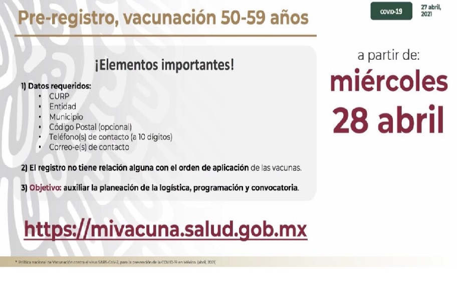 Alistan vacunación para adultos de 50 a 59 años