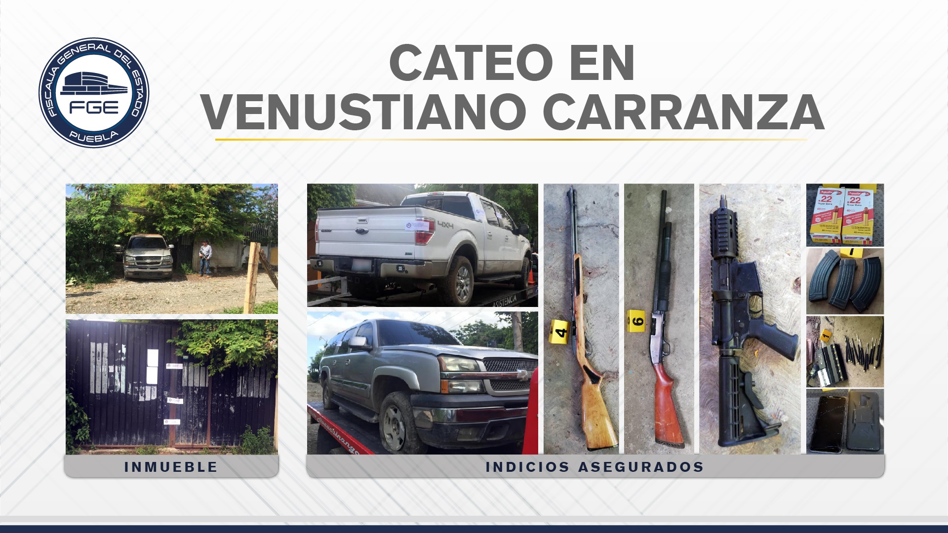 Aseguran armas, camionetas e inhibidor de señal en inmueble de Venustiano Carranza 