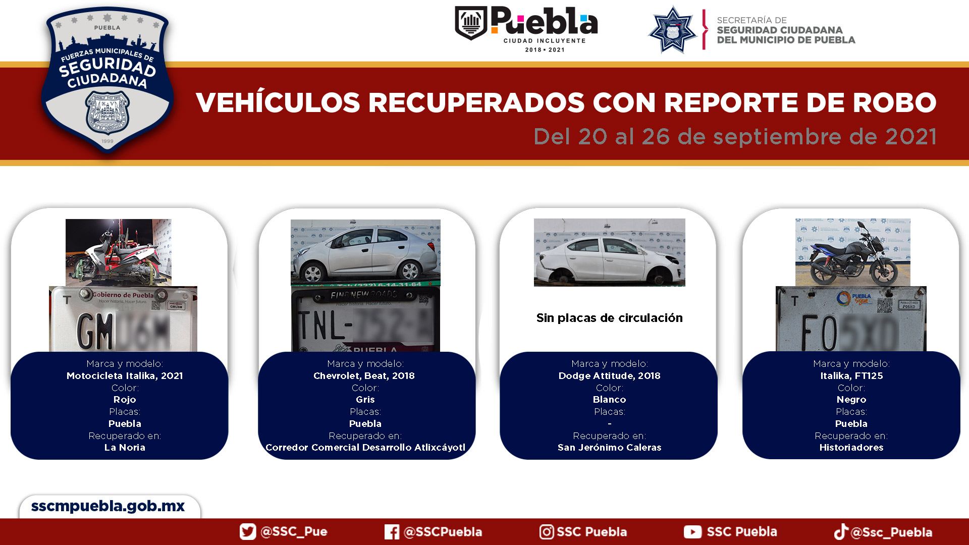 Si te robaron un vehículo, checa los recuperados en Puebla capital