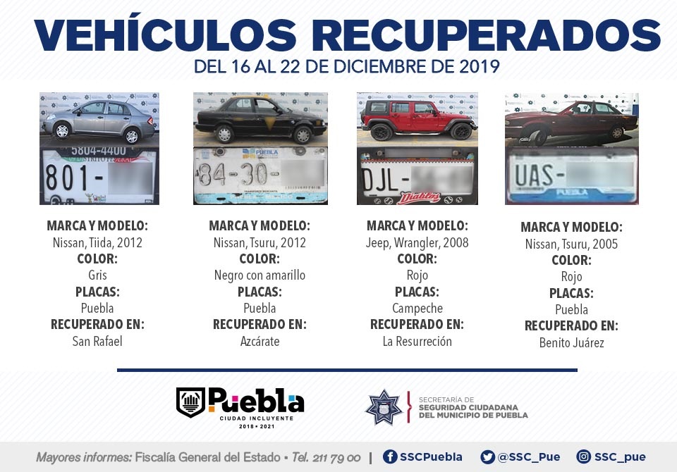 Recuperan 11 vehículos reportados como robados