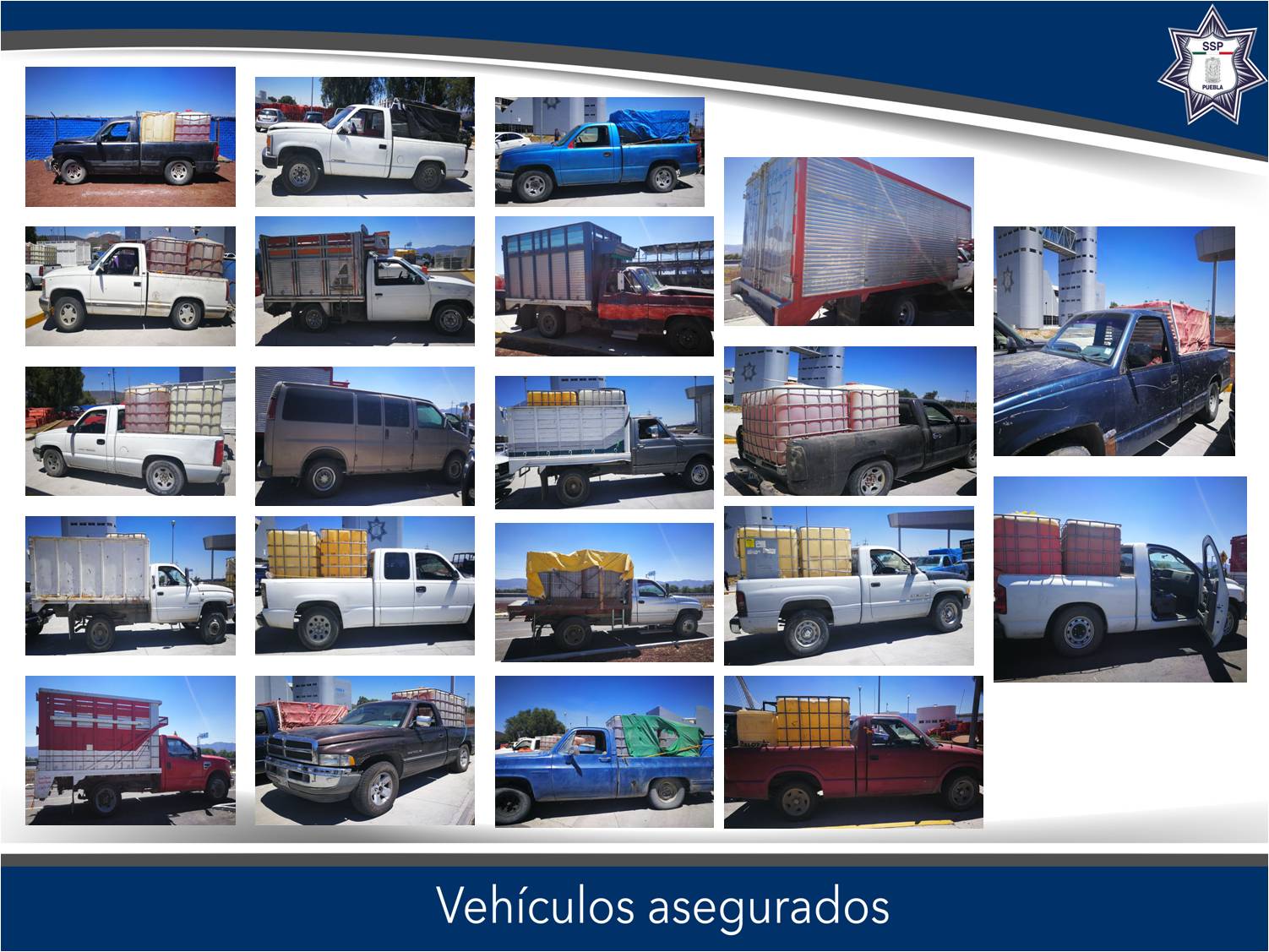 Aseguran 24 camionetas que transportaban gasolina robada en Palmar