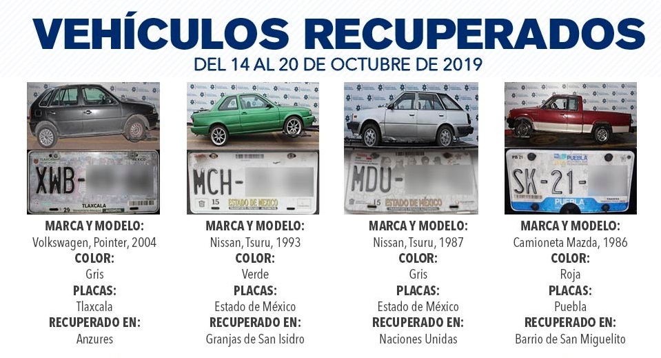 Recuperan ocho vehículos en la capital poblana