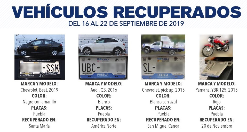 Recuperan 7 vehículos con reporte de robo en la capital poblana