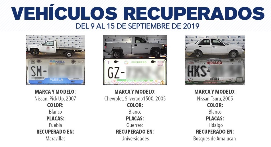 Recuperan seis vehículos robados en Puebla