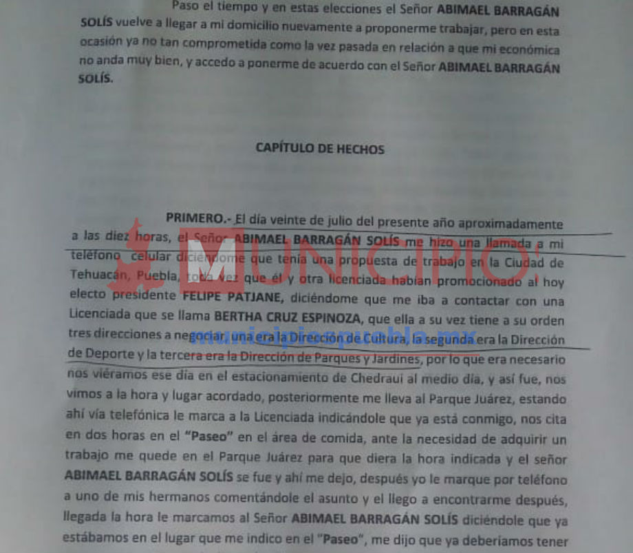 Denuncian supuesta venta de plazas en Comuna de Tehuacán