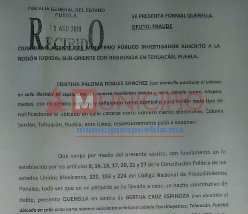 Denuncian supuesta venta de plazas en Comuna de Tehuacán