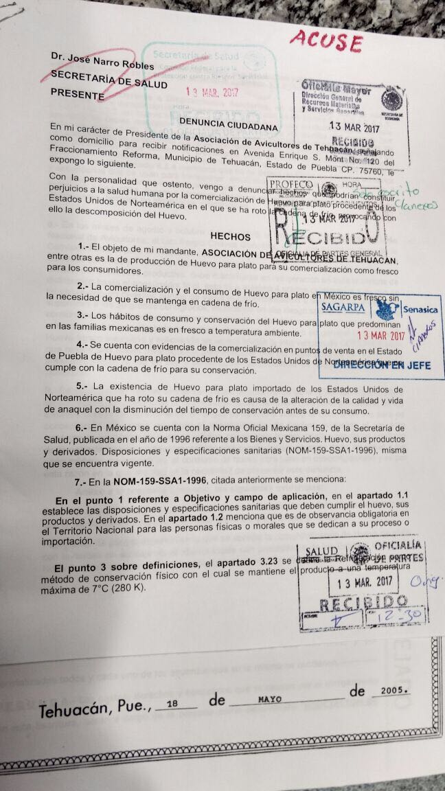 Denuncian ingreso de huevo en mal estado procedente de EE.UU.