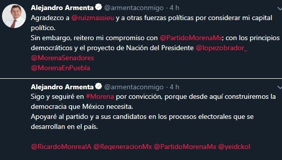 No volveré al PRI, me quedo en Morena: Armenta